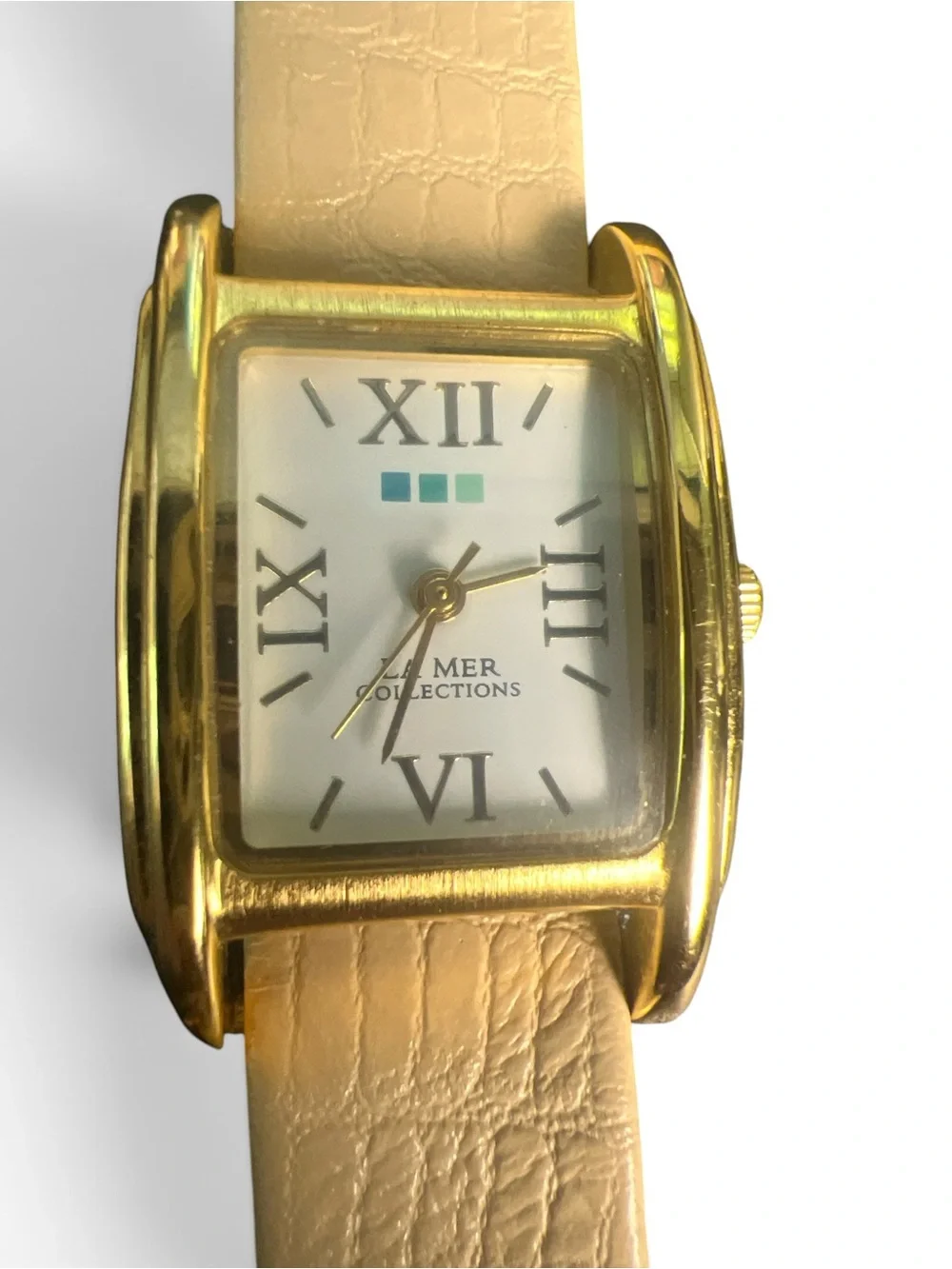 La Mer Collections Wrap Watch Cream Croc Embossed Gold Roman Double Wrap